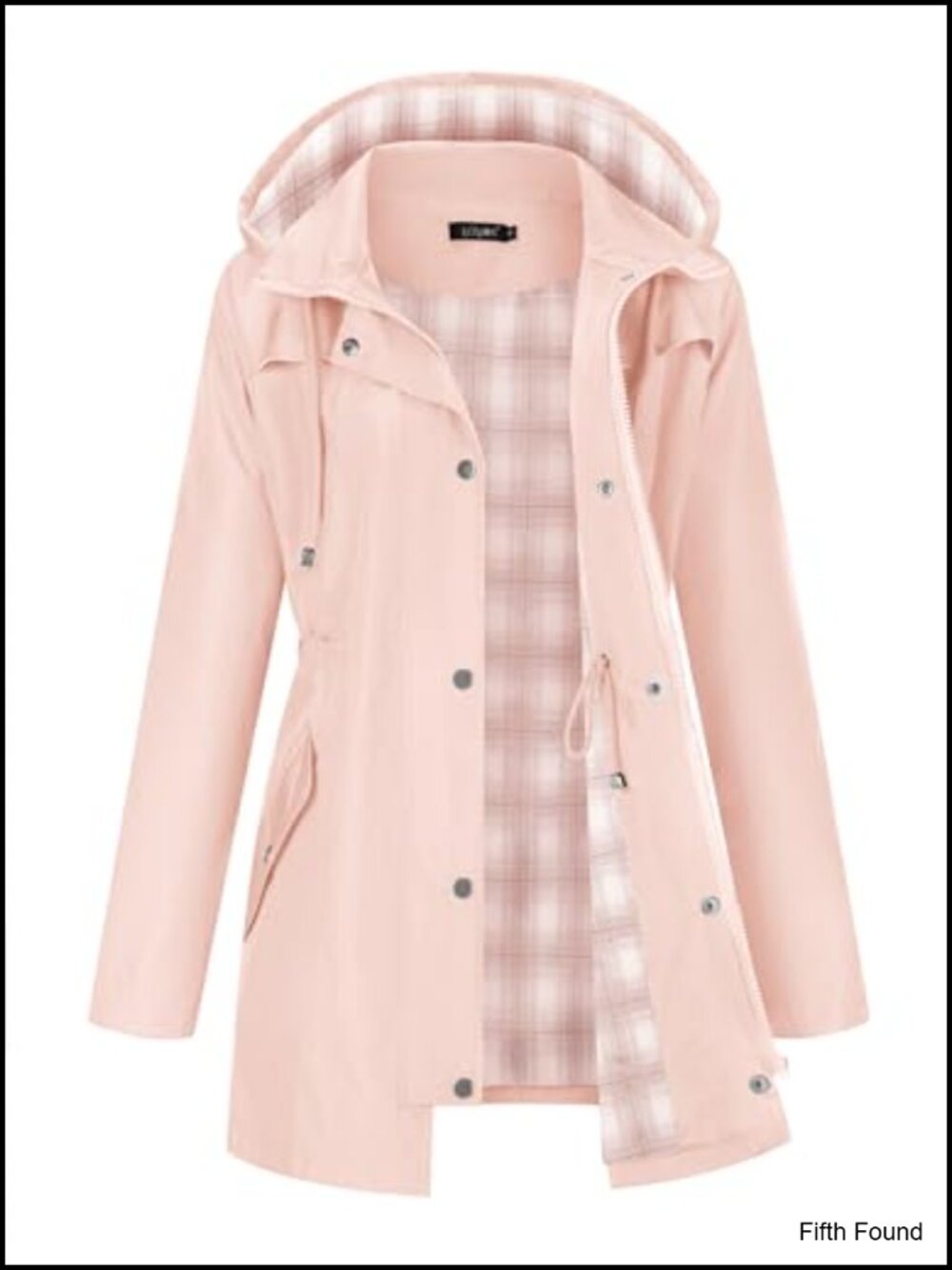 Women's Waterproof Hooded Raincoat Lightweight Lined Plaid Trench Jacket